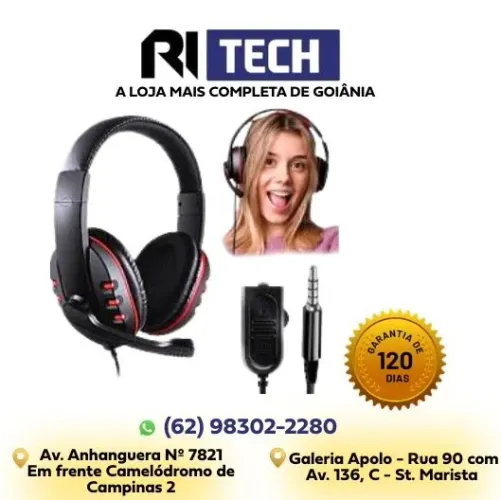 Fone Headset Gamer Preto com Microfone Integrado P3 PC Celular