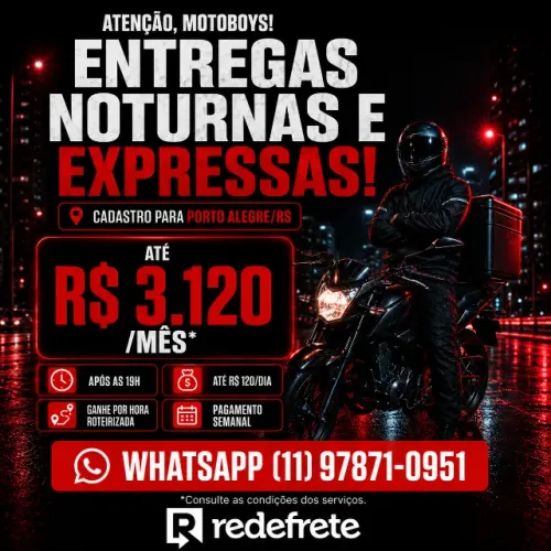 Motoboy Noturno | Entrega expressa | Até R$ 120 / dia | Região Central de Porto Alegre
