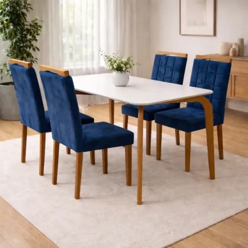 Conjunto Elegance 4 Lugares com Tampo de Vidro