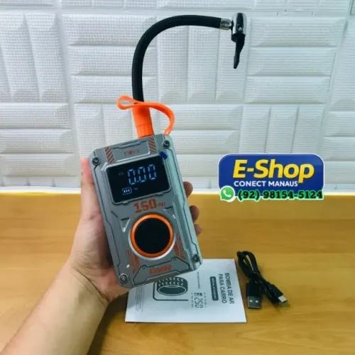 Bomba e Calibrador de Pneu 150psi Portátil Com Visor - Entrega Grátis