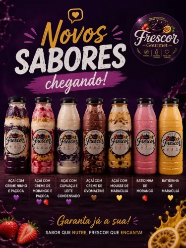 Garrafinhas gourmet, açaí na garrafa.