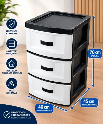 Organizador Multiuso 3 Gavetas - Resistente e Espaçoso | 70×40×45 cm