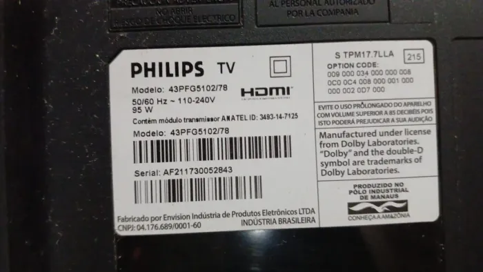 TV Philips 43 com defeito 