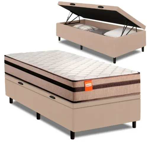 Cama Box Solteiro Completa com Colchão e Baú