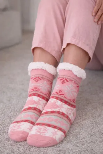 Kit 2 Meias Térmicas Feminina de lã quentinha com antiderrapante para Frio