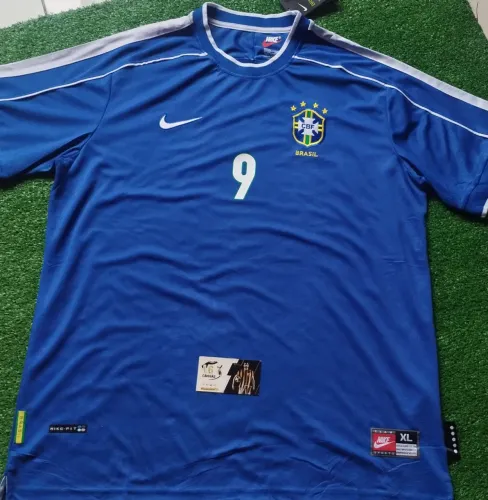 Camisa Retrô Brasil Ronaldo Fenômeno 1998 Azul - Away Copa do Mundo