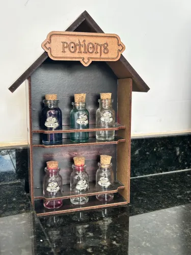 Suporte de Poções Harry Potter com 6 Frascos de Vidro - Decorativo para Pendurar