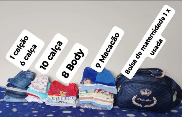 Lotinho de roupa de bebê usado sortinho os tamanhos e bolsa de maternidade 1 x usei