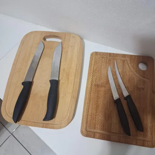Facas Tramontina e Tábuas de Carne ou Churrasco Bambu com 6 peças