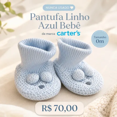 Pantufa Linho Azul Bebê da marca CARTERS