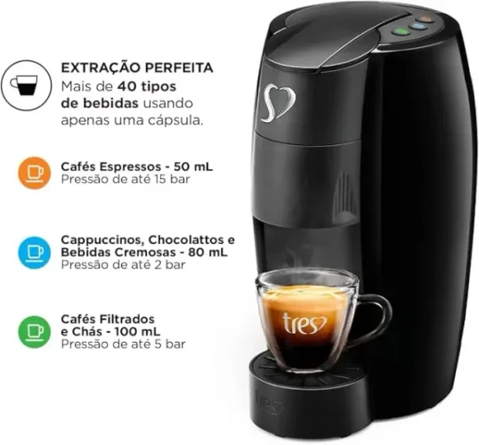 Cafeteira 3 Corações - LOV Preta - 127V