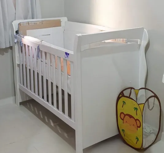 Berço Americano Branco Julie Provençal MDF 3 em 1 -Marca Grão de Gente Com Colchão