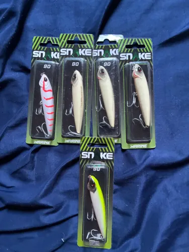 Kit 5 Iscas Artificiais Marine Sports Snake 90 - Novas