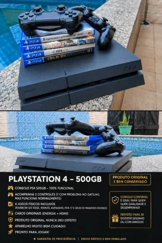 ? PLAYSTATION 4 500GB + 2 CONTROLES + 4 JOGOS