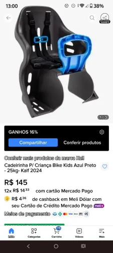 Vendo cadeirinha de bike para montagem traseira 