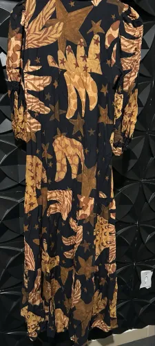 Vestido farm sem avarias alegria de banana longo estampado preto marrom amarelo- TAM P