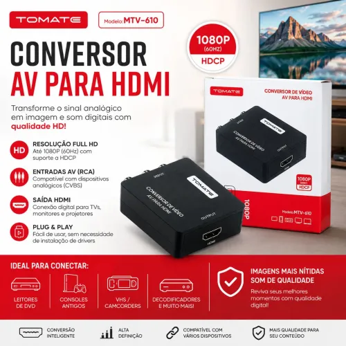 Conversor de Vídeo de Av x Hdmi