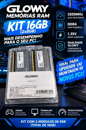 Memória RAM Glowy DDR4 16GB (2x8GB) 3200MHz - Kit Novo Lacrado