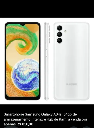 Vende-se este Smartphone Samsung Galaxy A04s 64gb de armazenamento interno e 4gb de Ram 