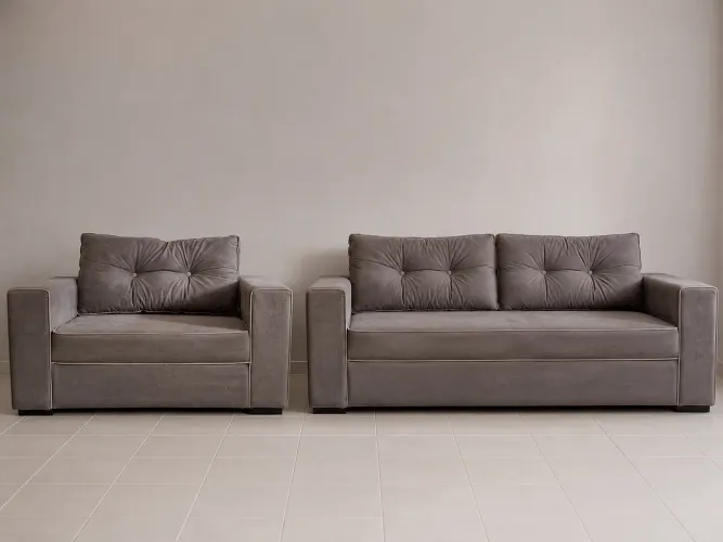Sofá Premium 2 e 3 Lugares em Suede Cinza Taupe, Confortável e Impecável