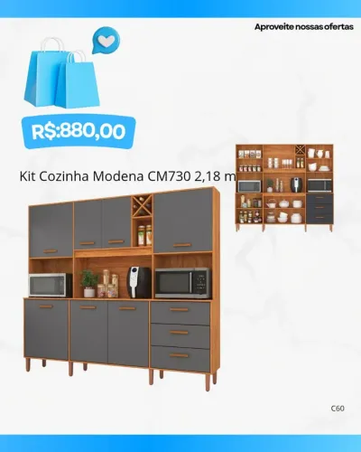 Armário Cozinha Modena 7 portas 3 gavetas adega vinhos / pague na entrega 