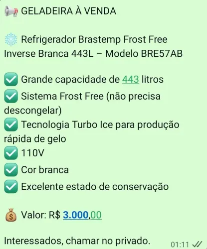 Vendo geladeira Brastemp Frost Free 