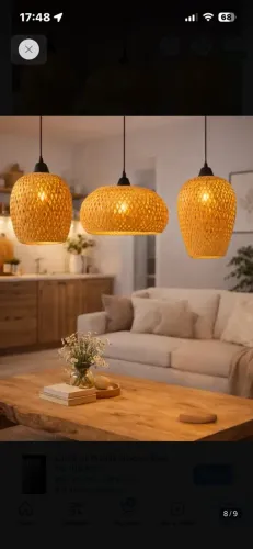3 luminárias fibra natural palha