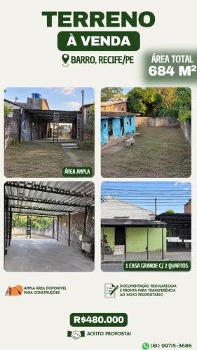 Terreno 684,33 m² com 3 casas - Barro, Recife