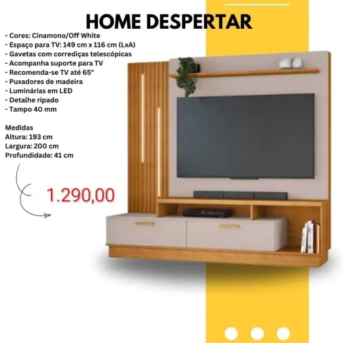 Estante Home Despertar luz led suporta tv até 65 polegadas / pague na entrega