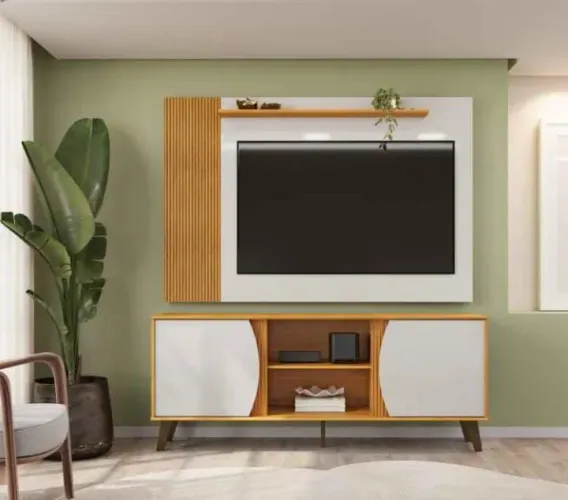 Conjunto de Rack com Painel Domo 160 Cedro/Bali