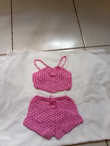 Conjunto infantil de crochê veste de 6 meses a 1 ano