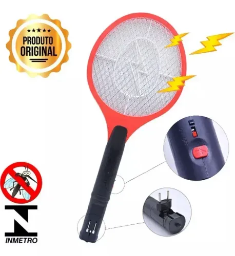 raquete mata mosquito pernilongo inseto recarregável bivolt cor vermelho
