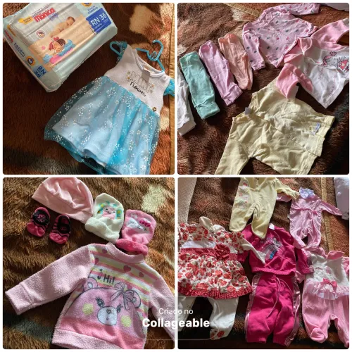Roupas, ninhos e bolsa maternidade para meninas RN e P (lote)