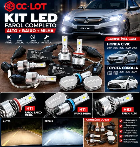 Kit farol alto, baixo e milha - compatível Honda CIVIC