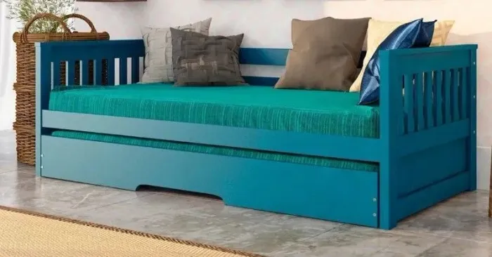 Bicama Solteiro Mission Estilo Sofá Em Madeira Maciça/mdf Azul Azul