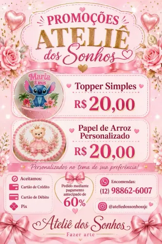 Topper de bolo ou papel arroz personalizado 