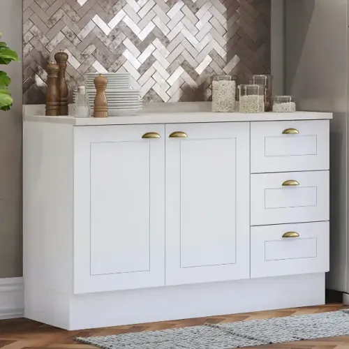 Balcão com Tampo 120 cm MDF 2 portas e 3 gavetas Americana C353 C905 Branco Emily Henn