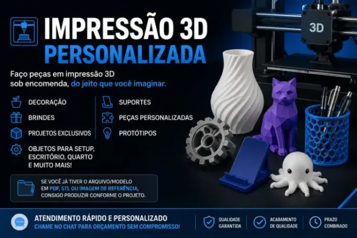 Impressão 3D Personalizadas, peças, brindes e projetos