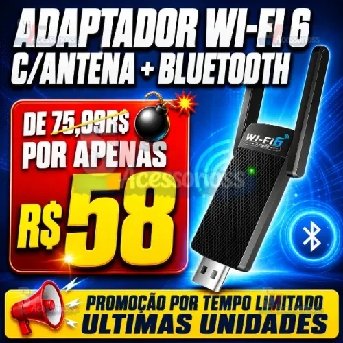 Adaptador Wi-Fi 6 com Antena + Bluetooth