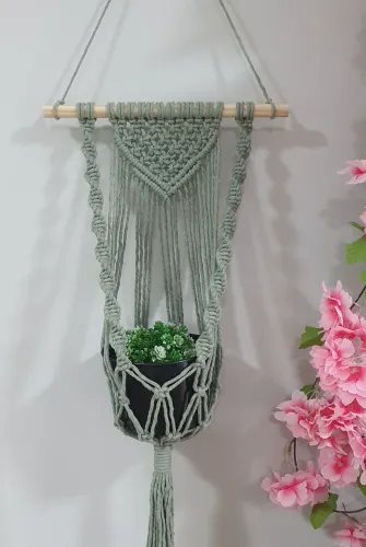 Suporte de planta em macramê cor verde