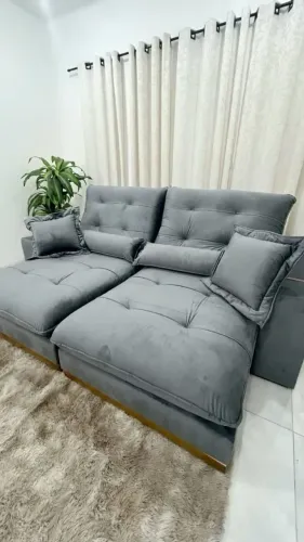 Sofá 3 lugares Cama Clean Retrátil e Reclinável 