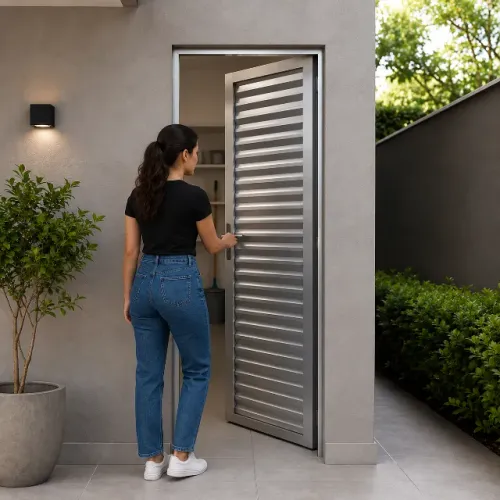 Porta de Alumínio palheta Premium Branca c/ Maçaneta - Direto da Fábrica