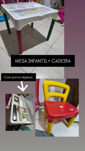 Mesa com porta objetos + 1 cadeira