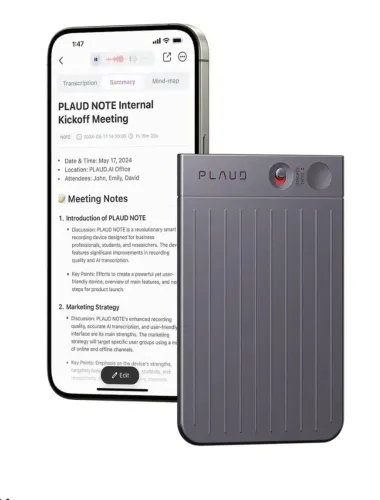 PLAUD NOTE GRAVADOR DE VOZ PORTATIL COM IA CINZA