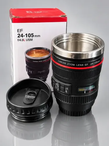 Caneca Térmica Lente Canon 24-105mm - Copo De Aço Inox