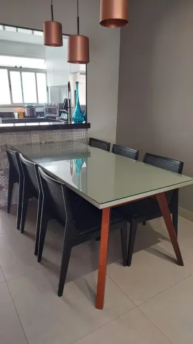 Mesa de jantar retangular 6 lugares 200cm x 90cm + 6 cadeiras 
