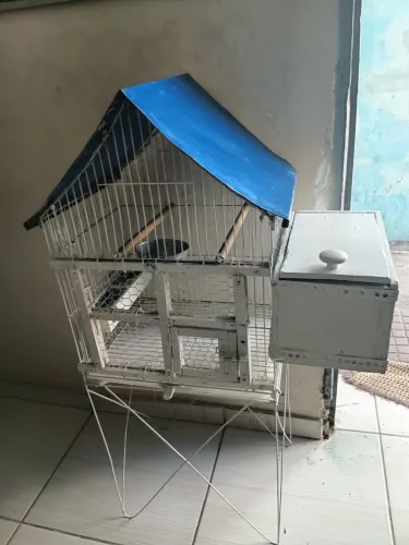 Gaiola Viveiro De Arame Galvanizado Semi-nova 1,05x40x39cm  Com Todos Os Acessórios 