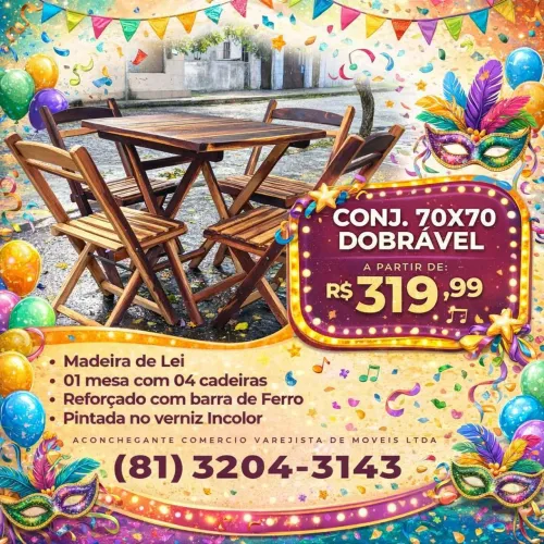 Conjuntos dobrável 70x70 em madeira de lei 