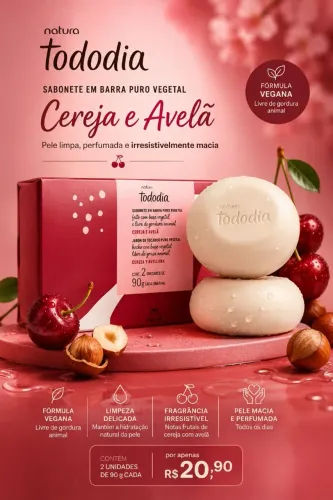 Sabonete cereja e avelã Natura Tododia