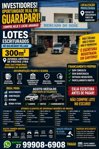 Lotes escritura inclusas, Guarapari, próximo praia do Morro, R$ 10 mil de entrada, troco